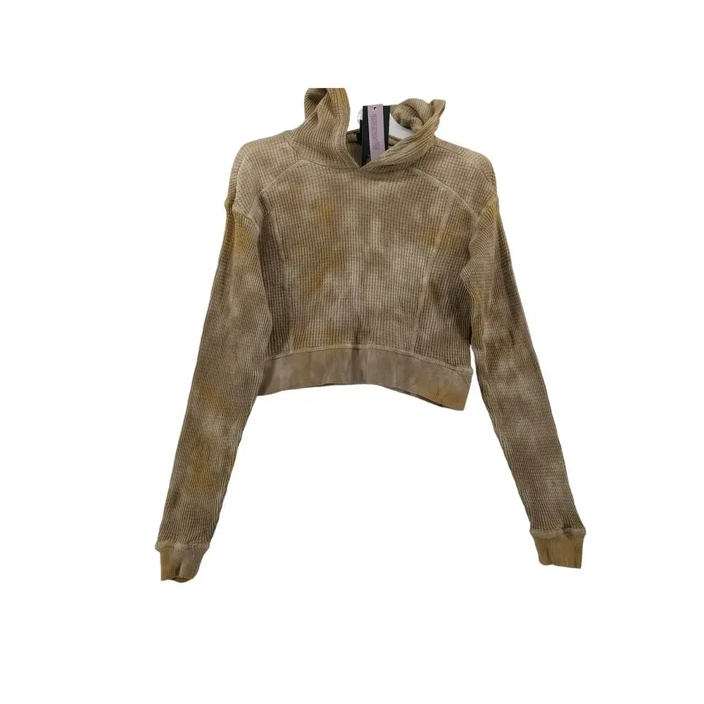 Wild Fable Cropped Hoodie Waffle Knit XS Brown TieDye Oversize Sweatshirt Casual - Picture 10 of 10